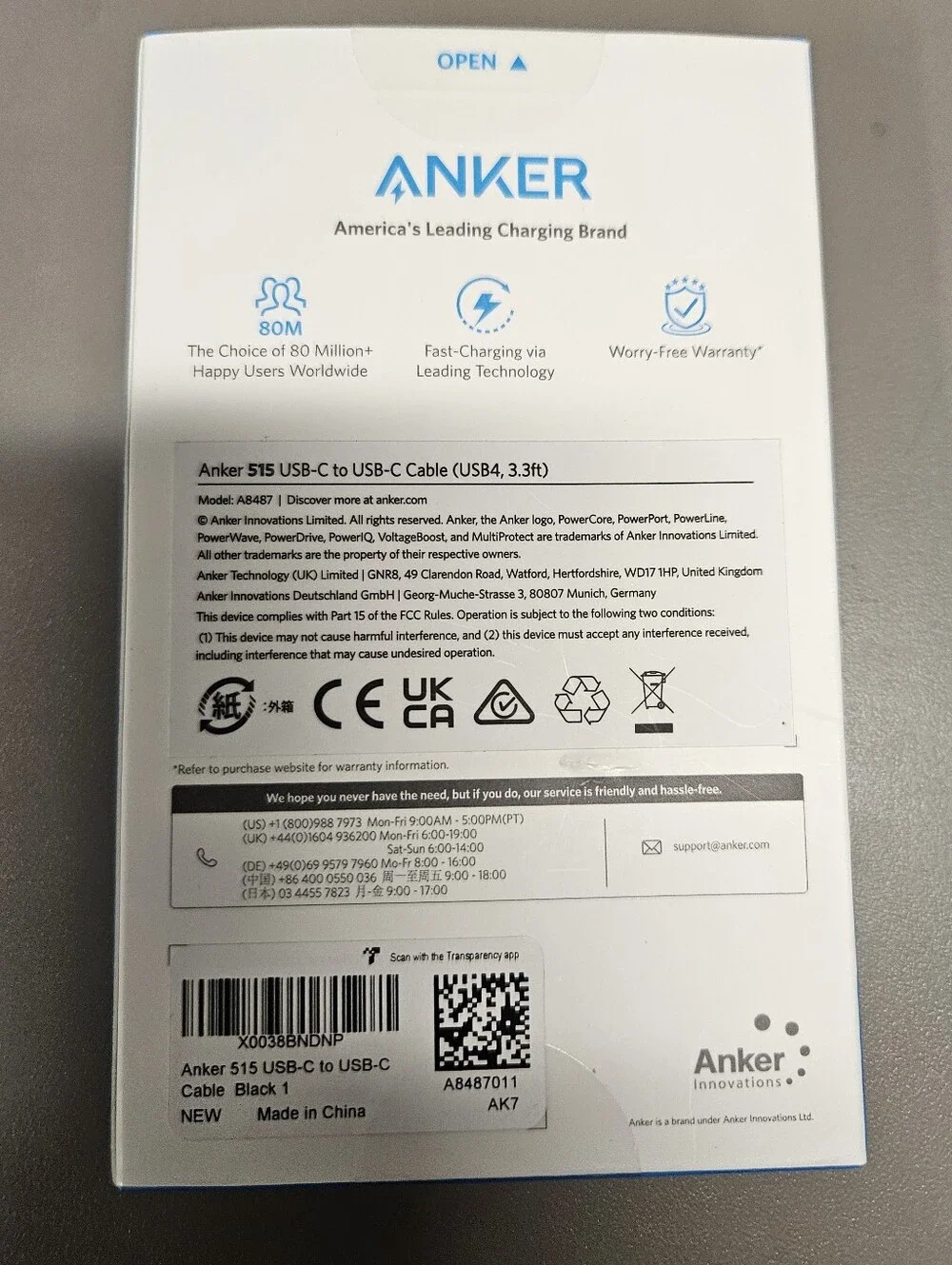 NIB Anker 515 USB-C to USB-C Cable – Black Charging Cable